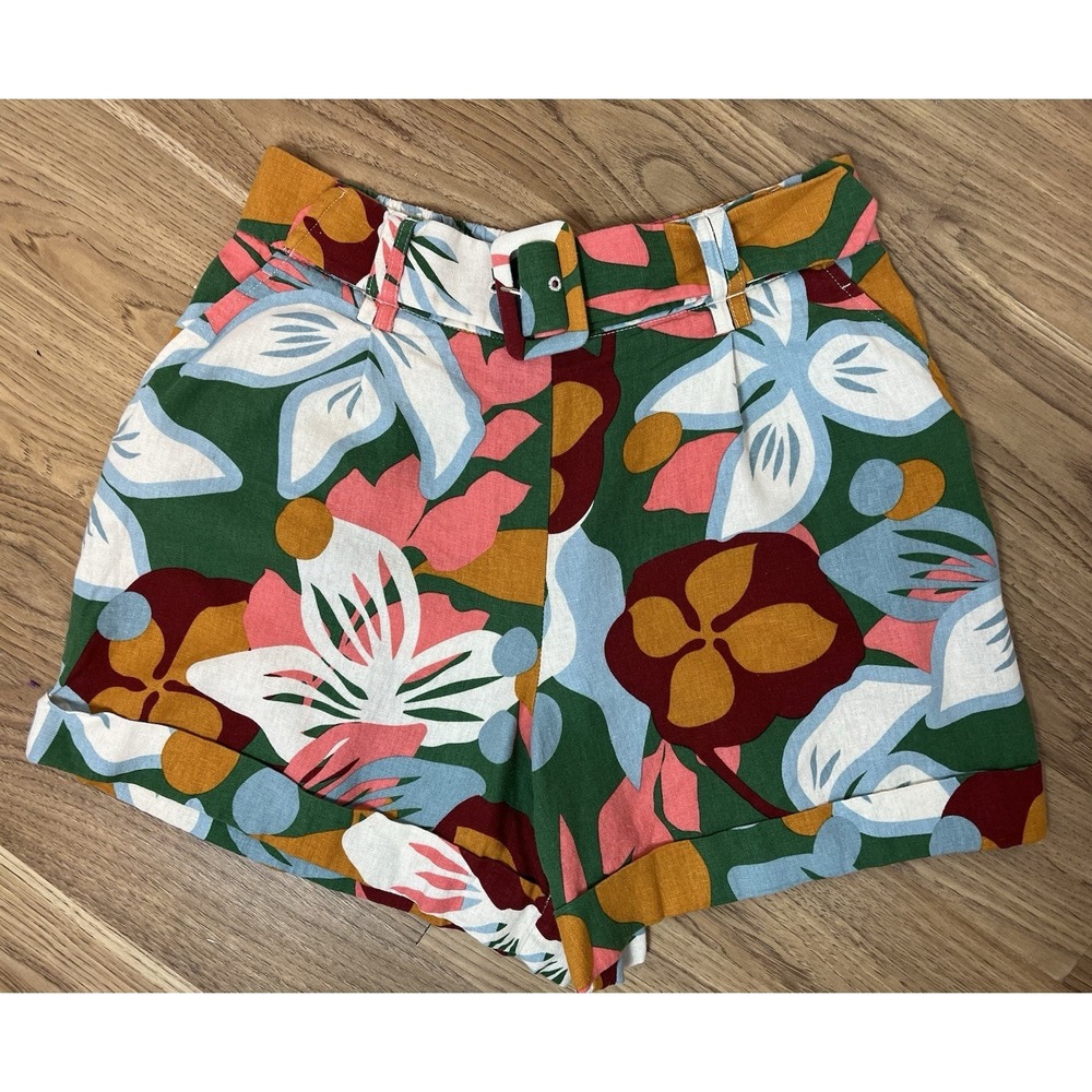 Maison d'Amelie Paris Women's Floral linen belted shorts size 10